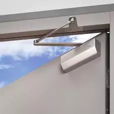Puerta de metal con cierrapuertas